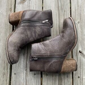 FRYE Addie Double Zip Ankle Boot Smoke‎ Gray Brown Leather Block Heel Womens 7 B